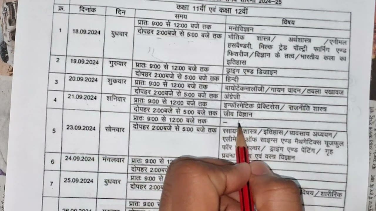 class 11th time table 2025 mp board
